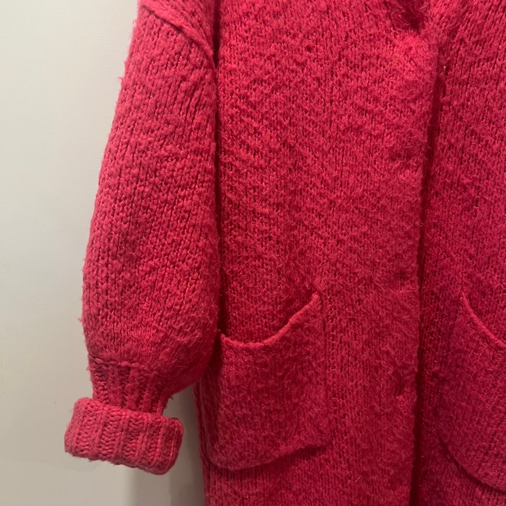 Anthropologie Brushed Cardigan Knit Sweater Coat Large Neon Pink - Picture 5 of 9